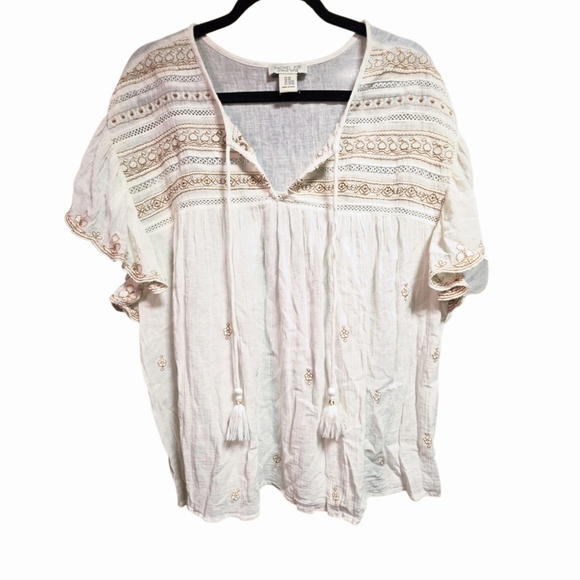 Rachel Zoe Cream and Gold Embroidered Top 2x - Picture 2 of 5